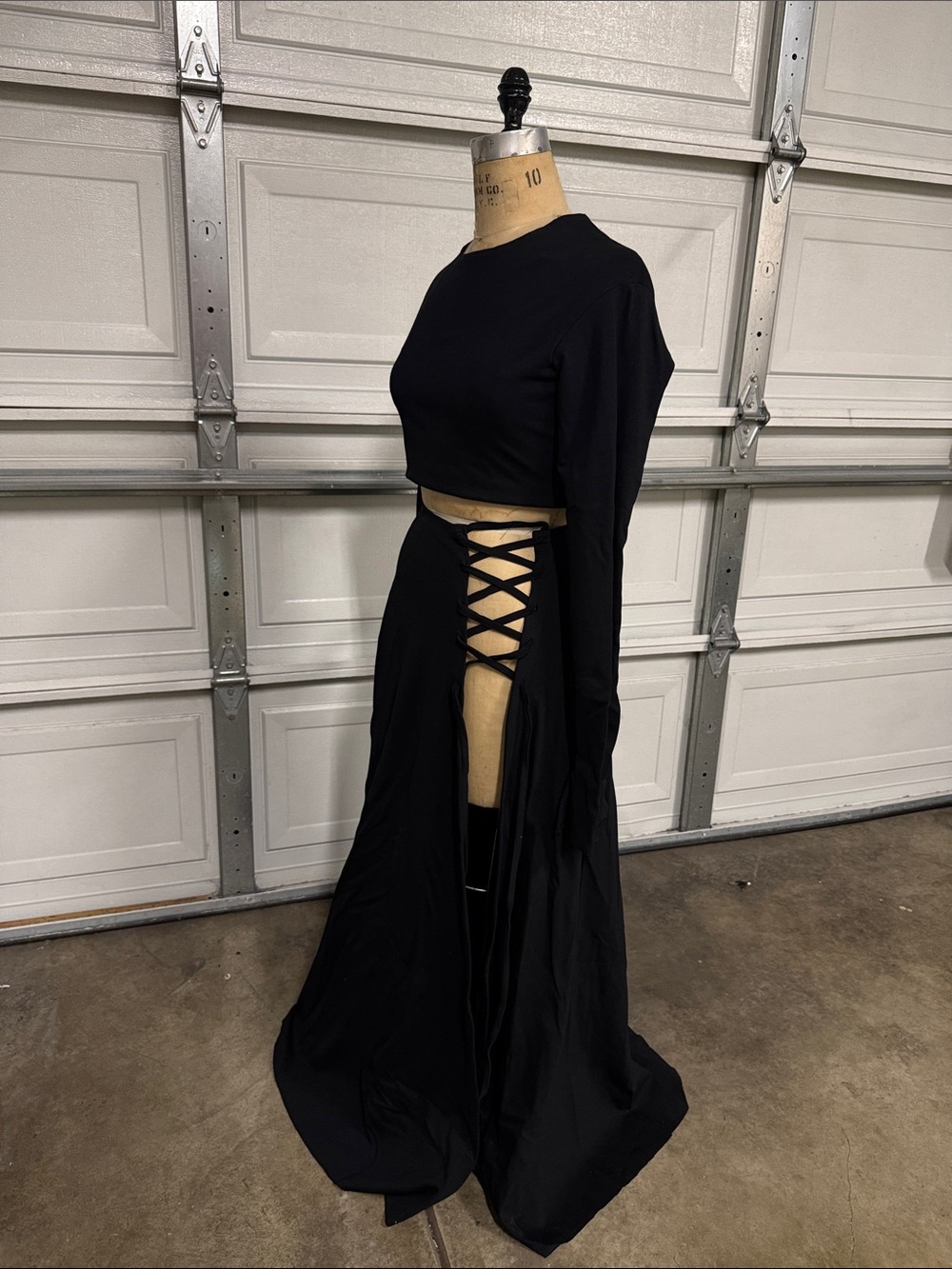 Women's Black Lace-Up Maxi Skirt
